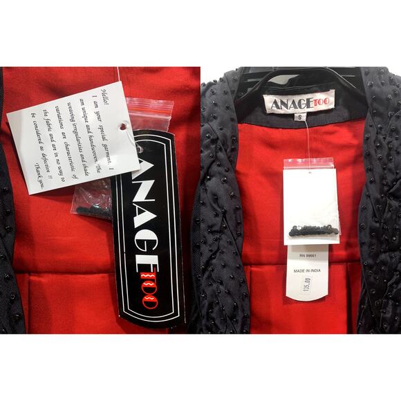 80s Beaded Black Swing Jacket Red Lined Deadstock SMALL - Picture 8 of 9